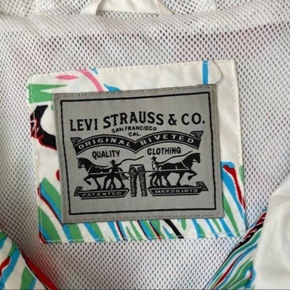 Levi's Floral Print Cropped Windbreaker Hoodie Size XL Jacket Pullover Retro - Picture 7 of 10